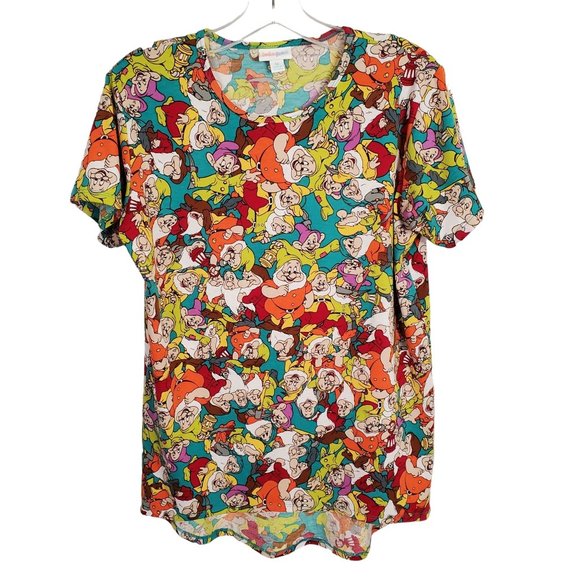 LuLaRoe X Disney Sz 14 Youth Top V-neck Pullover Fine Gauge Knit Stretch Dwarves - Picture 2 of 7